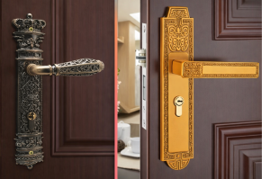 Side-by-side comparison of vintage-style and golden carved door handles.