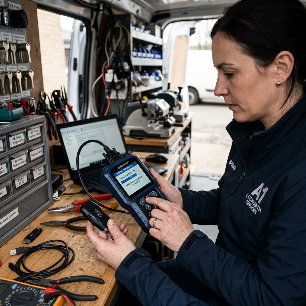 Professional programming of a modern remote car key fob on-site
