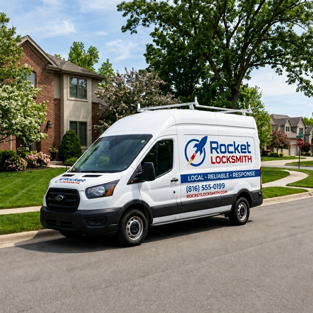 Rocket Locksmith branded mobile technician service van in St. Louis